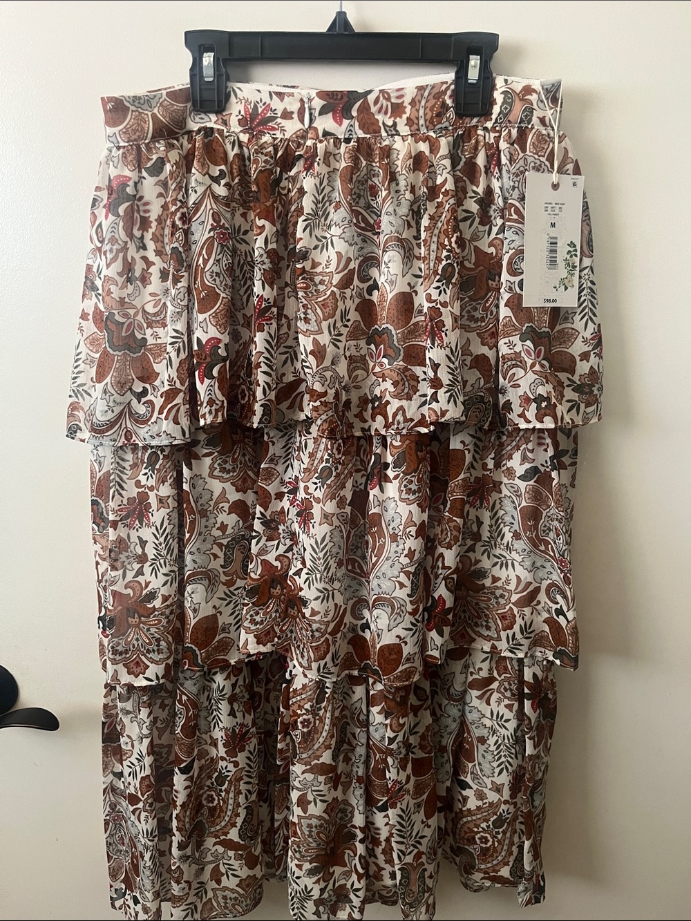 Stunning Tiered Brown Paisley Maxi Skirt